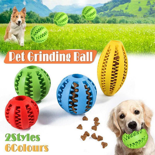 Dog Chew Toy Rubber Ball Treat Dispenser Dental Cleaning Training Play Ball - Red Spherical (Small)