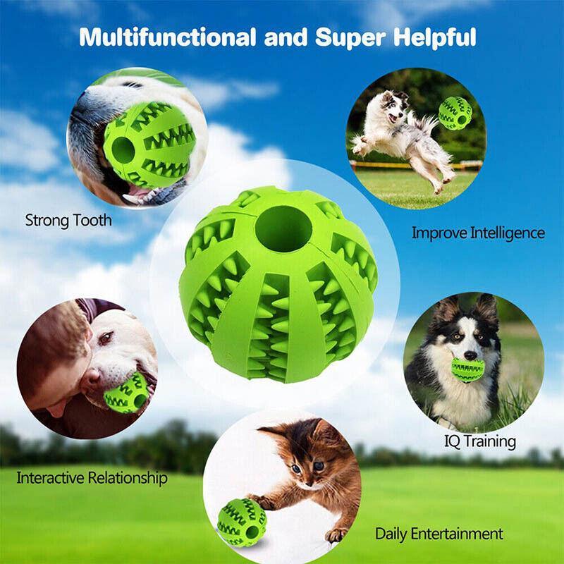 Dog Chew Toy Rubber Ball Treat Dispenser Dental Cleaning Training Play Ball - Light Blue Spherical (Small)