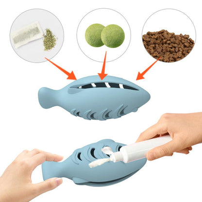 Interactive Cat Toys Fish Leaky Food Dispenser Fun Pet Play Chew Toy Durable - Green