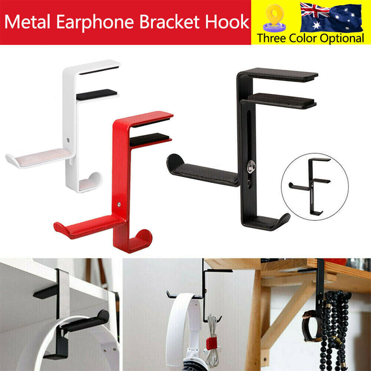 Metal Earphone Headset Desks Display Stand Hanger Holder Headphone Bracket Hook - Black
