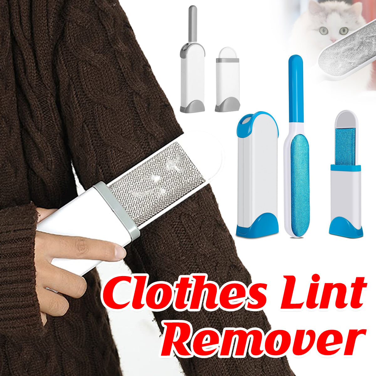 Pet Hair Remover Brush Reusable Static Lint Cleaner Clothes Carpet Sofa Bedding - Grey