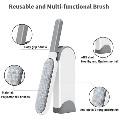 Pet Hair Remover Brush Reusable Static Lint Cleaner Clothes Carpet Sofa Bedding - Grey