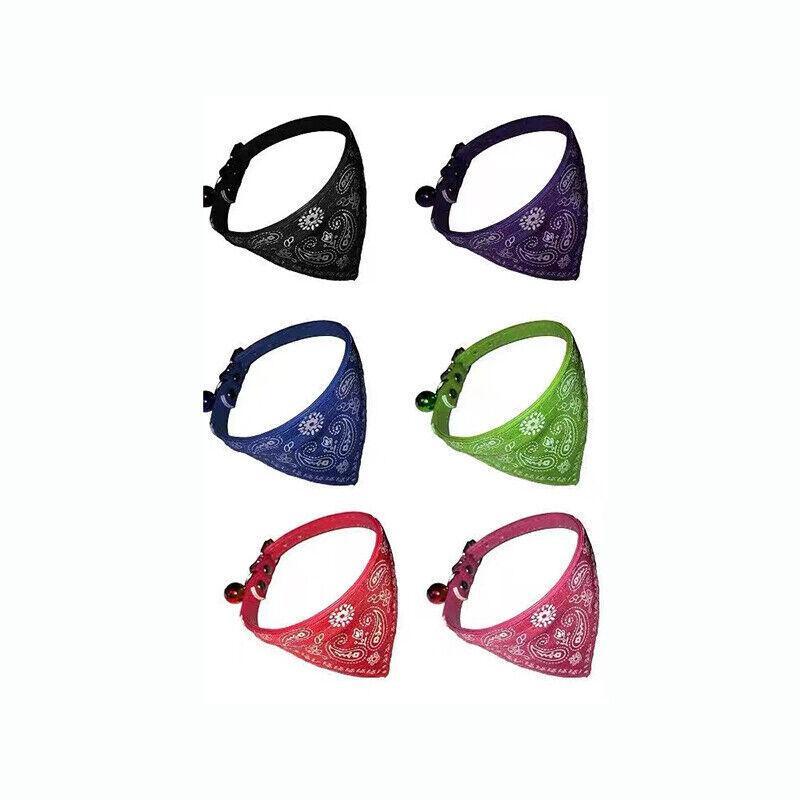 Adjustable Bandana Collar with Bell for Small Dogs and Cats Triangle Scarf Style - Blue