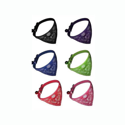 Adjustable Bandana Collar with Bell for Small Dogs and Cats Triangle Scarf Style - Blue