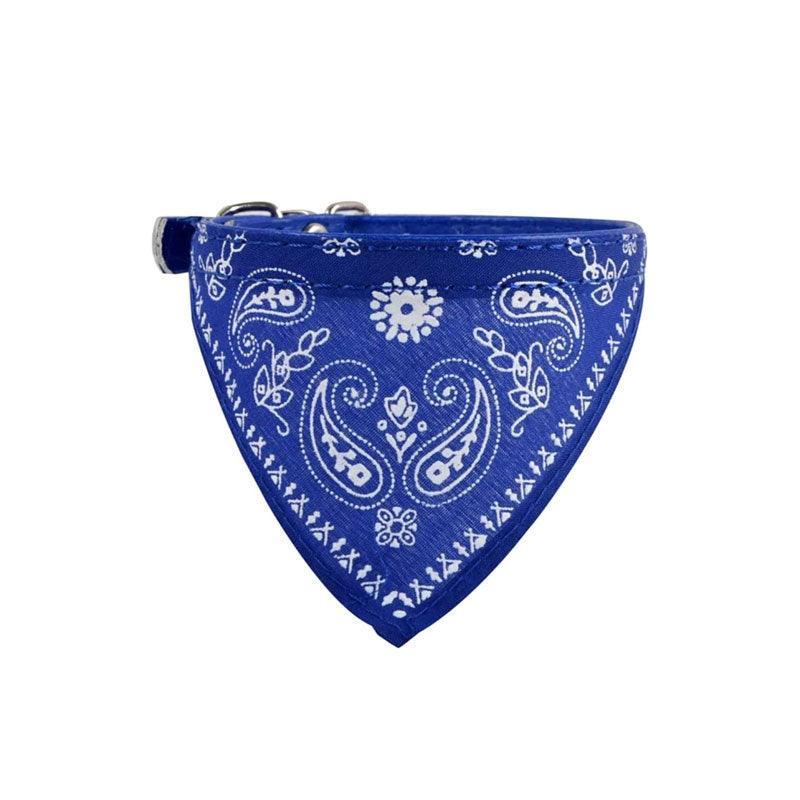 Adjustable Bandana Collar with Bell for Small Dogs and Cats Triangle Scarf Style - Blue