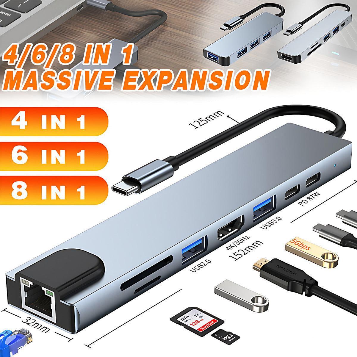 8/6/4-In-1 Usb-C Hub Adapter Type-C Hub Hdmi For Macbook Pro/Air Ipad Pro Laptop - 8-IN-1