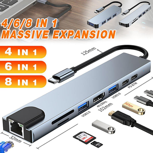 8/6/4-In-1 Usb-C Hub Adapter Type-C Hub Hdmi For Macbook Pro/Air Ipad Pro Laptop - 8-IN-1