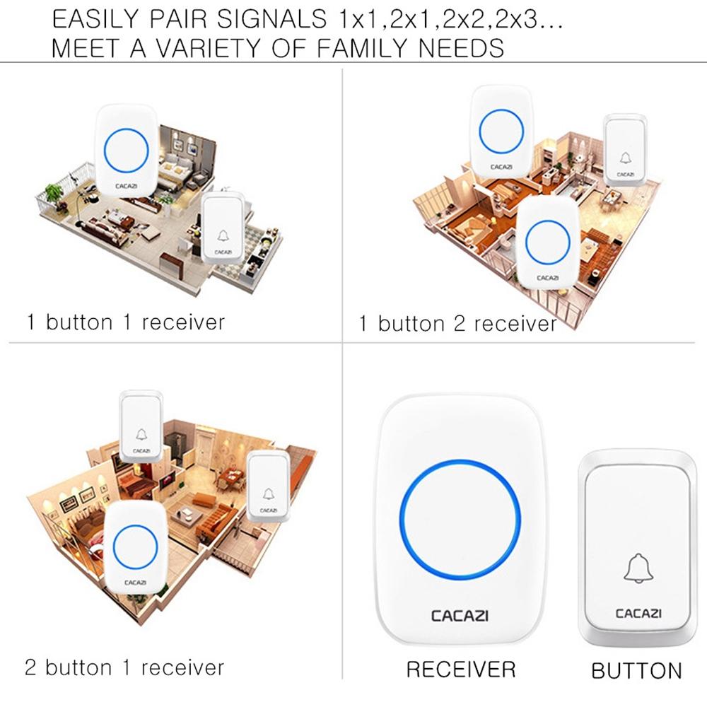 Wireless Waterproof Doorbell Cacazi A06 Dc 1 To 2 Battery Smart Home - White