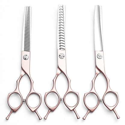 Rose Gold and Silver Professional 6.5 Inch CURVED Pet Grooming Blending Shears - 38-Tooth Stainless Steel Fluffy Finish Scissors for Dogs & Cats
