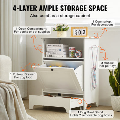 VEVOR Pet Feeding Station w/ 2 Elevated Dog Bowls Dog Food & Toy Storage Cabinet