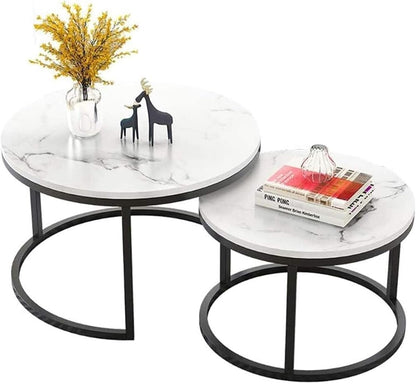 Nesting Coffee Table Faux Marble Small Round Coffee Tables - White