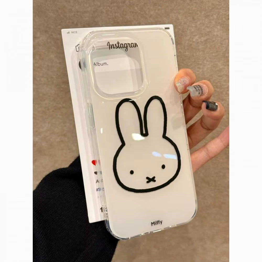 Kawaii Line  Rabbit Iphone11-16 Series Phone Cases Are Suitable for Cute White Background Iphone Phone Cases