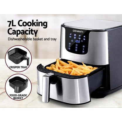 Devanti Air Fryer 7L LCD Fryers Kitchen Oven Airfryer Oil Free Healthy Cooker
