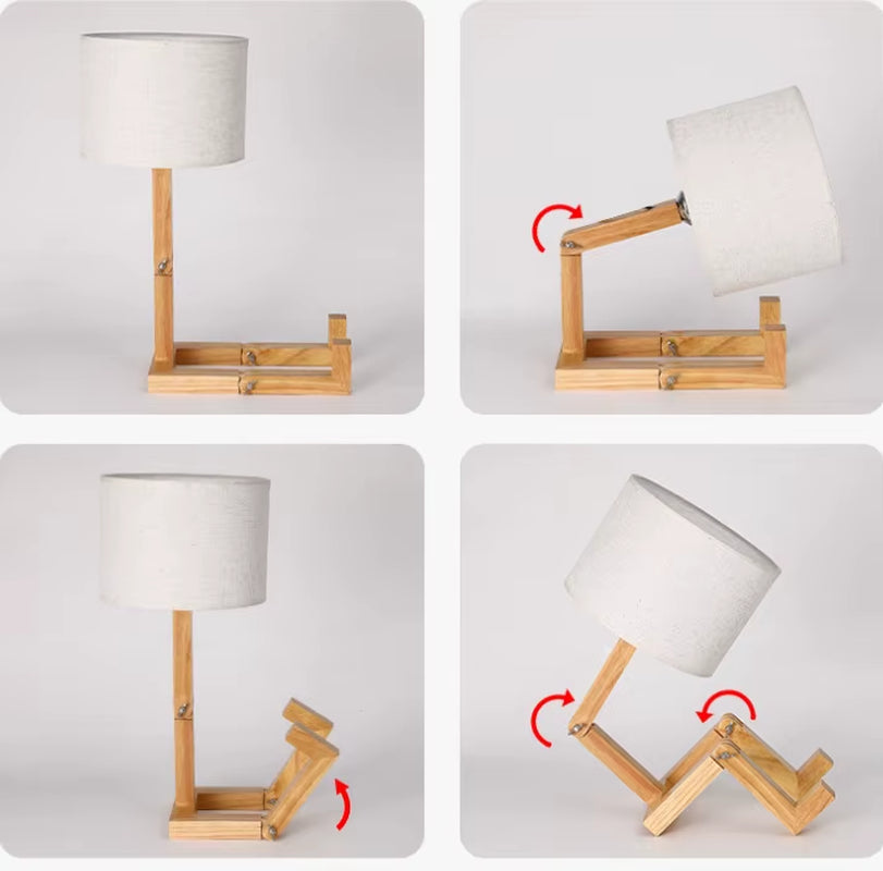 Wooden Robot Shape Creative Table Lamp Indoor Study Fashion Reading Desk Lamp Nordic Modern Desktop Decorative Night Light
