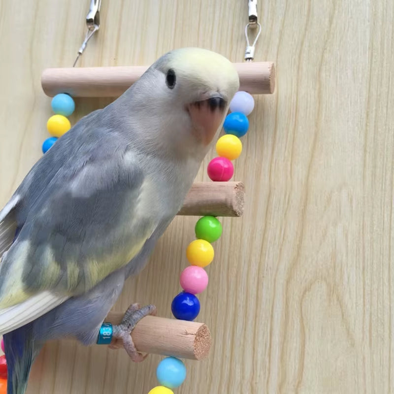Birds Pets Parrots Ladders Climbing Toy Hanging Colorful Balls with Natural Wood Parrot Toys for Conures Parakeets Cockatiels