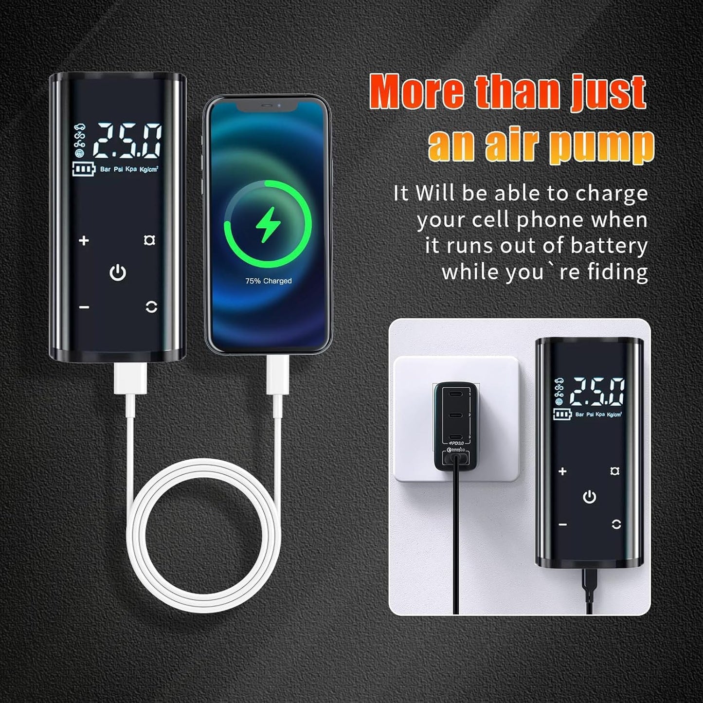 Tire Inflator Portable Air Compressor,150Psi 12V DC 6000Mah Cordless Car Air Pump,Electric Tire Pump with Auto-Off,Rechargeable,Led Lights,Digital Pressure Gauge,Fast Inflate,For Cars,Bike,Ball