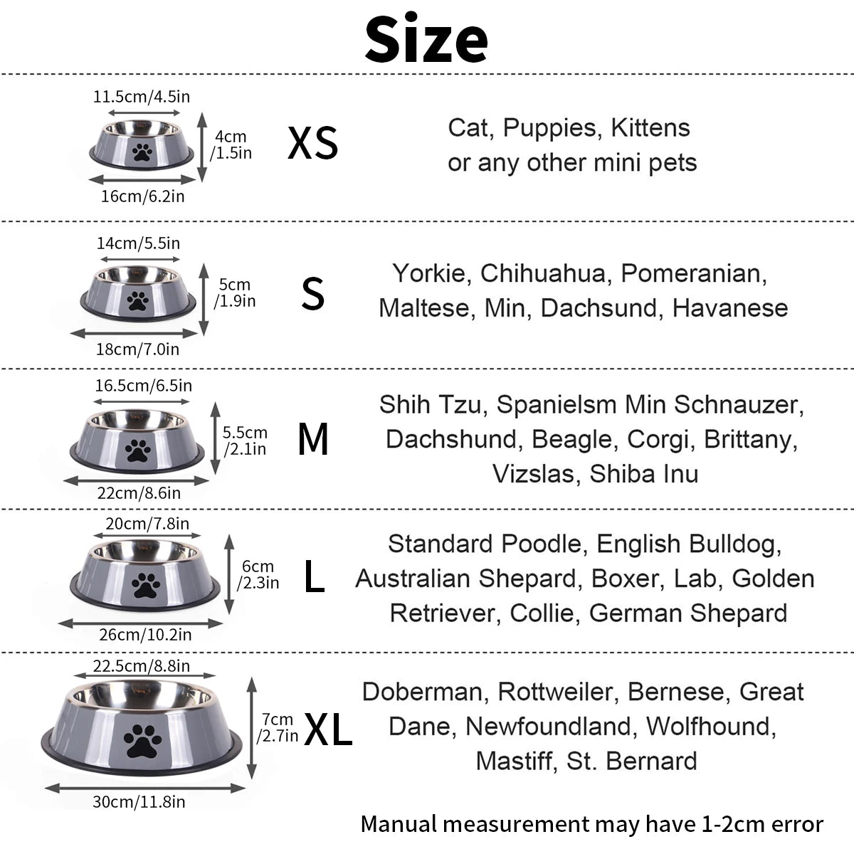 1PC Stainless Steel Pet Bowl Cat Bowl Dog Food Bowl Multi-Specification Anti-Fall Food Bowl Food Bowl Feeding Pet Supplies