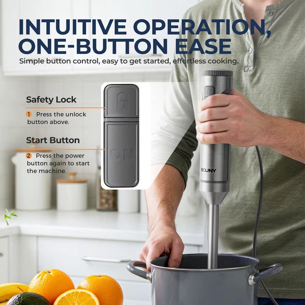 4-In-1 Hand Immersion Blender 1000W Powerful, Stainless Steel Stick Food Mixer,700Ml Mixing Beaker,500Ml Processor, Whisk