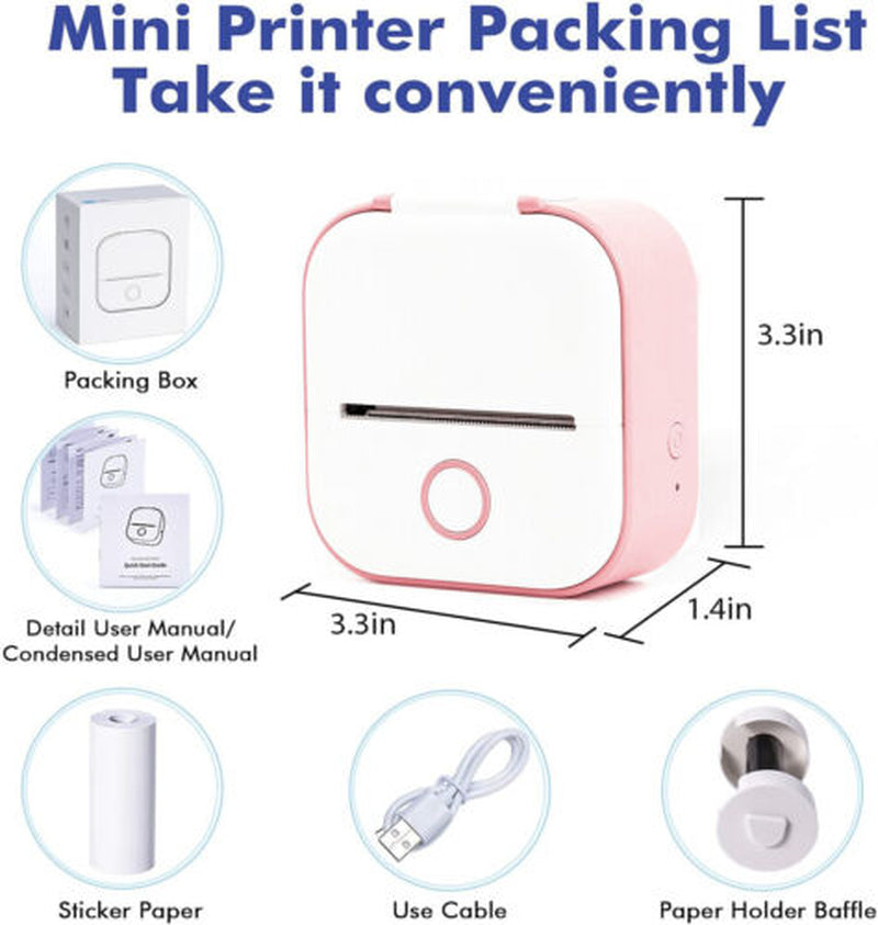 Mini Pocket Thermal Printer Bluetooth Wireless Photo Notes Inkless Sticker Paper