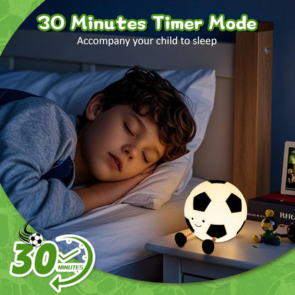 Soccer Night Light for Boy, Light up Soft Silicone LED Football Lamp, Rechargeable with Timer Dimmable, Portable Nursery Bedroom Table Decor, Gifts for Kid Teen Sport Fans Birthday Christmas
