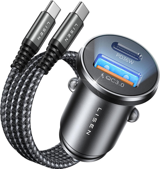 USB C Car Charger, 54W Fast Car Charger, Dual Port Car Charger Type C, Car Charger Cigarette Lighter Socket Adaptor with 60W USB C to USB C Cable, Car Phone Charger for Iphone 16 15 Samsung Ipad