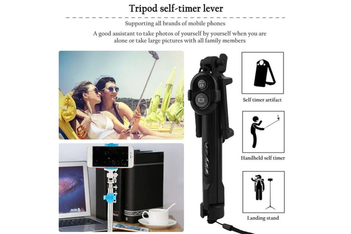 COSTCOM Unipod Selfie Stick Handheld Tripod Bluetooth Shutter Remote for Phone Universal, Black