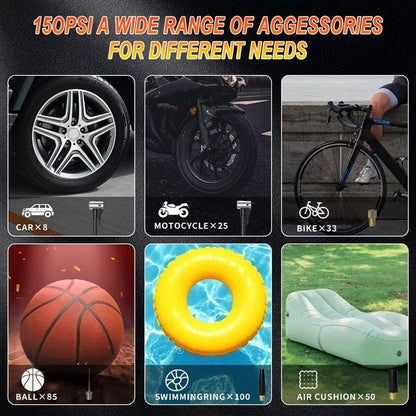 Tire Inflator Portable Air Compressor,150Psi 12V DC 6000Mah Cordless Car Air Pump,Electric Tire Pump with Auto-Off,Rechargeable,Led Lights,Digital Pressure Gauge,Fast Inflate,For Cars,Bike,Ball