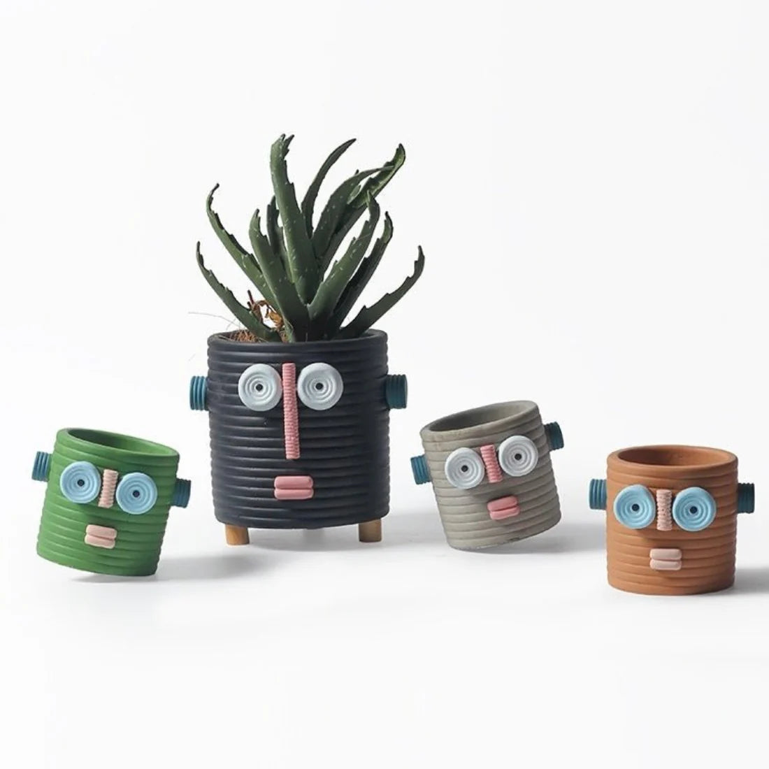 Dummy Robot Plant Flower Pot, Handmade Indoor / Outdoor Whimsical Ceramic Pots