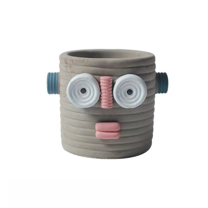 Dummy Robot Plant Flower Pot, Handmade Indoor / Outdoor Whimsical Ceramic Pots