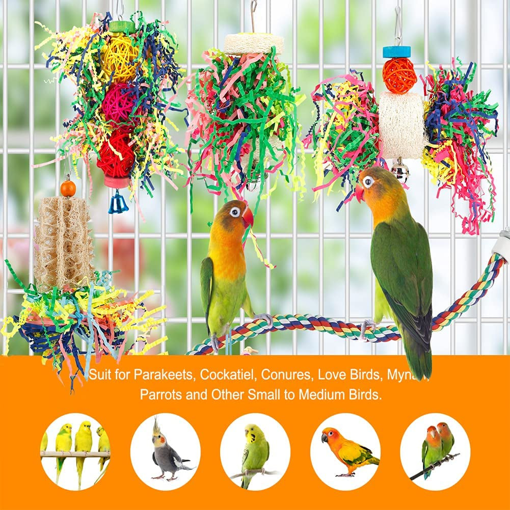 Bird Shredding Foraging Toys - Parakeet Chewing Hanging Toy, Shredded Paper Cage Accessories for Conure, Cockatiel, Budgies, Lovebird, Parrotlet (Without Rope Perch)