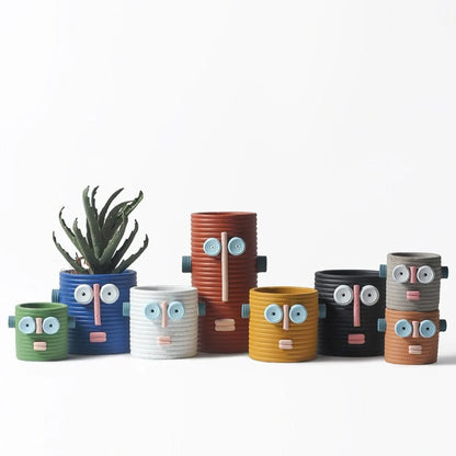 Dummy Robot Plant Flower Pot, Handmade Indoor / Outdoor Whimsical Ceramic Pots