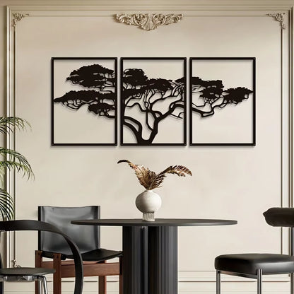 3Pcs Black Metal Wall Art Decor Tree of Life Metal Tree Wall Art Tree Sign Metal Wall Decoration Housewarming Hanging Wall Art