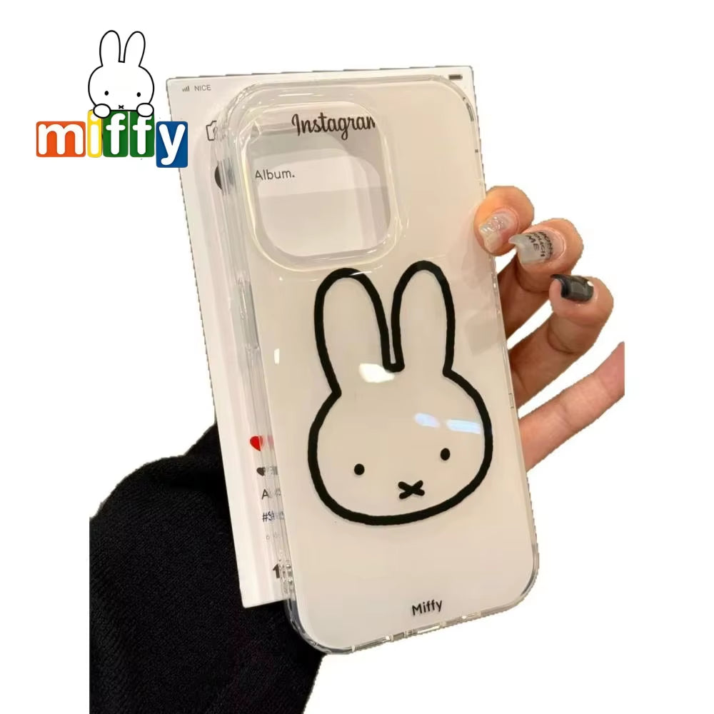 Kawaii Line  Rabbit Iphone11-16 Series Phone Cases Are Suitable for Cute White Background Iphone Phone Cases